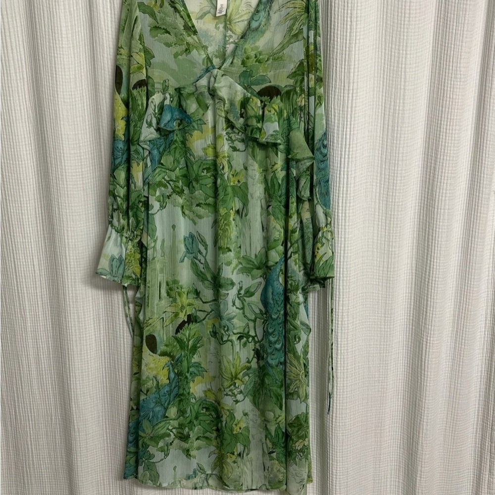 Floral Green and Blue Sheer Dress